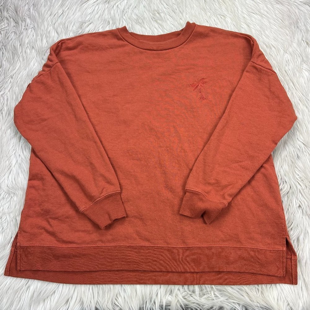Billabong Men's Orange Embroidered Palm Tree Crew Neck Sweater
